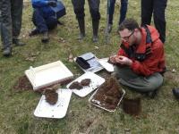 ESB President keiron Brown demonstrates earthworm sampling. Photo: C.Bell